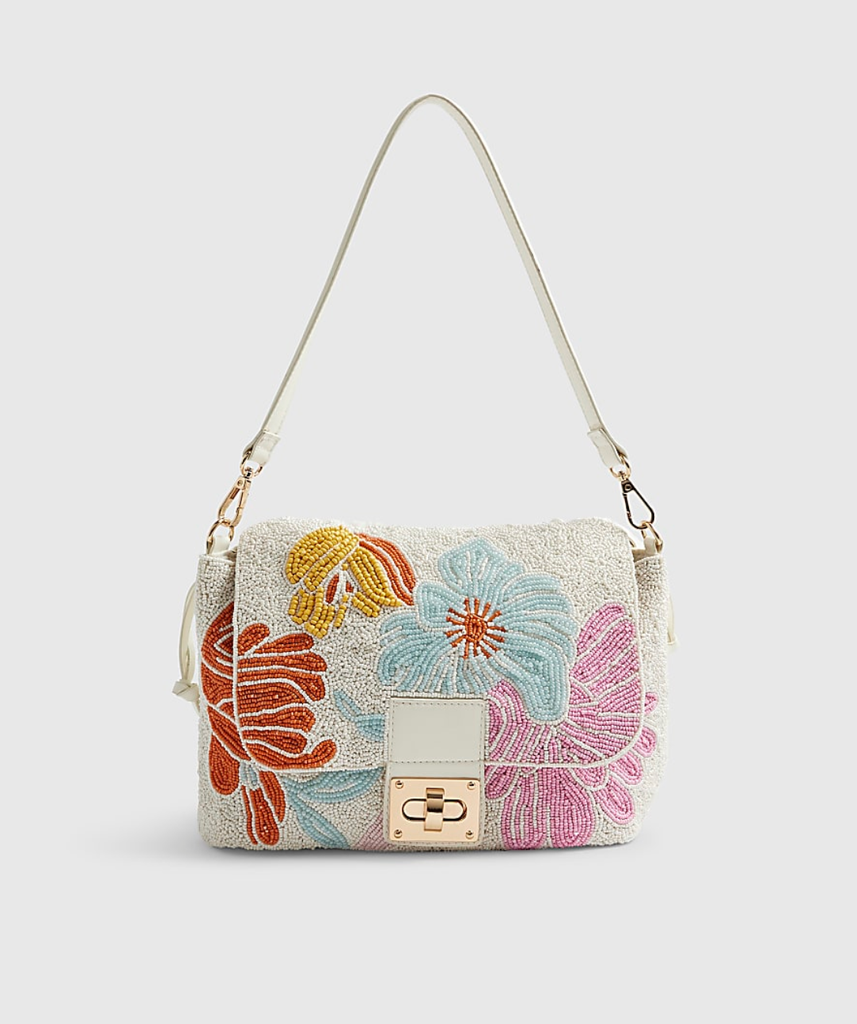 Cream Beaded Shoulder Bag
