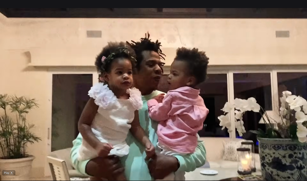 Jay-Z with twins Rumi and Sir as toddlers 