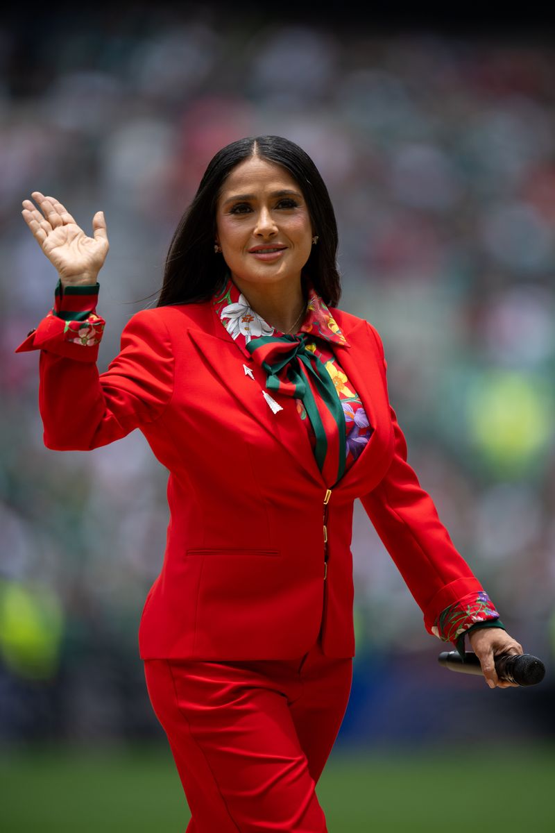 Salma Hayek attends the Opening Ceremony for the FIFA World Cup 2026 Group A match between Mexico and South Africa at Mexico City Stadium on June 11, 2026
