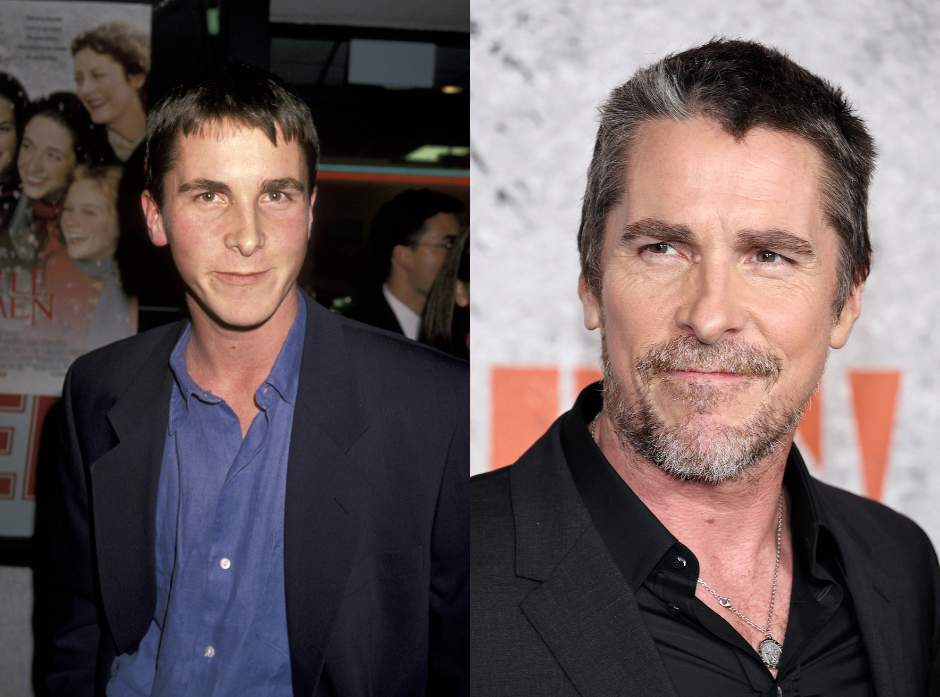 Split image of Christian Bale, shown in 1994 and present day.