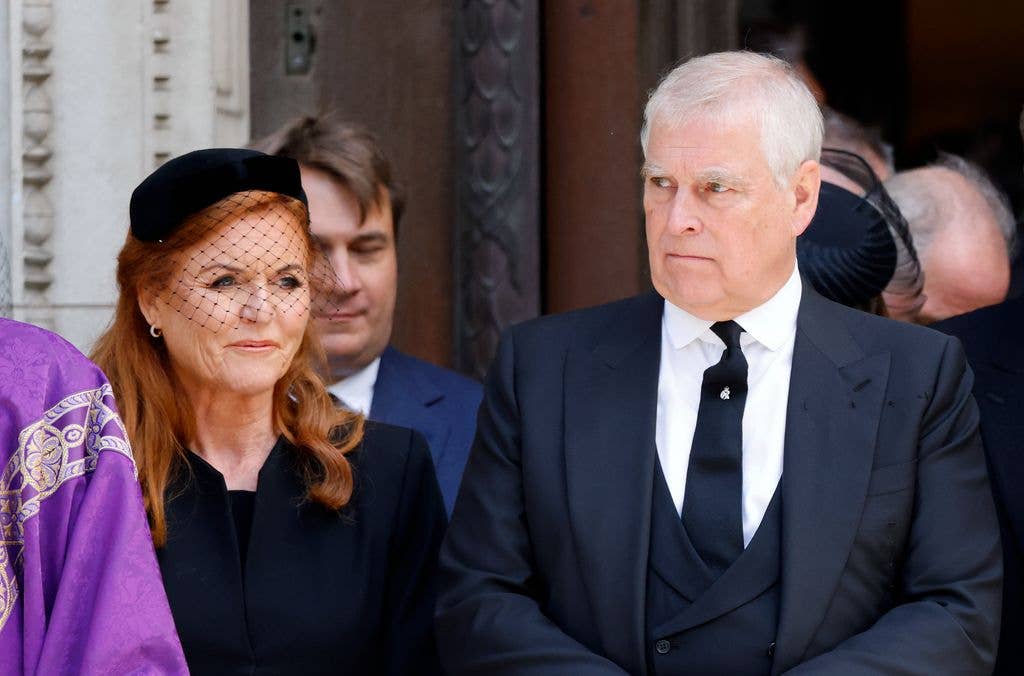 Sarah Ferguson and Prince Andrew attend Katharine, Duchess of Kent's Requiem Mass service at Westminster Cathedral