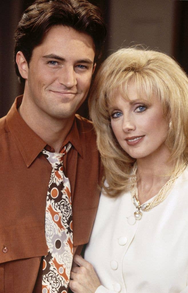 "The One With Mrs. Bing" Episode 11 -- Pictured: (l-r) Matthew Perry as Chandler Bing, Morgan Fairchild as Nora Tyler Bing 
