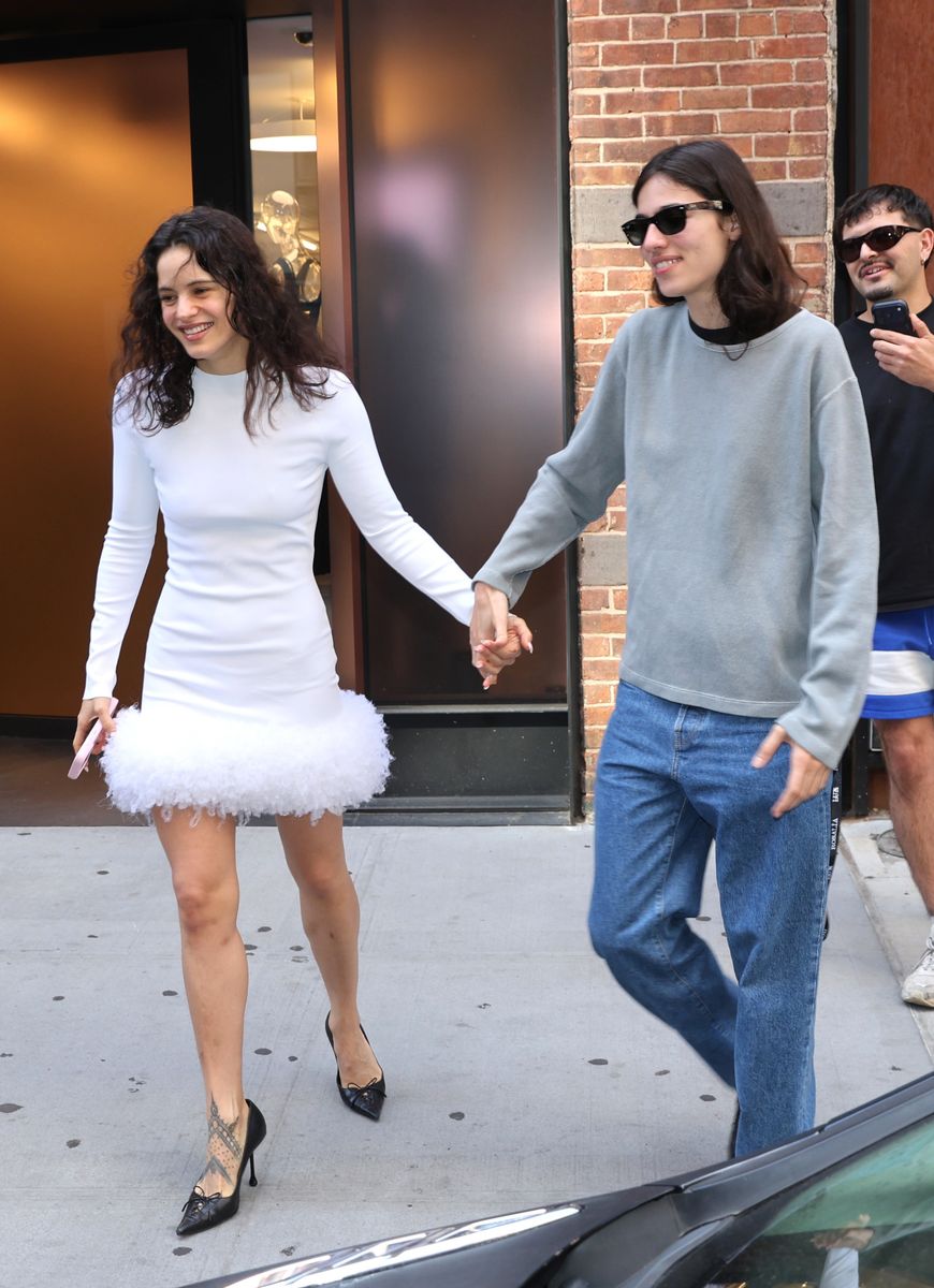 The pair looked adorable in contrasting looks