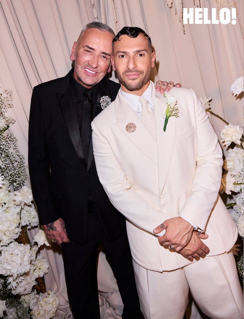 The grooms wore custom Dior Homme suits – Tony in black, Stavros in white – made by their friend, the brand's former artistic director Kim Jones