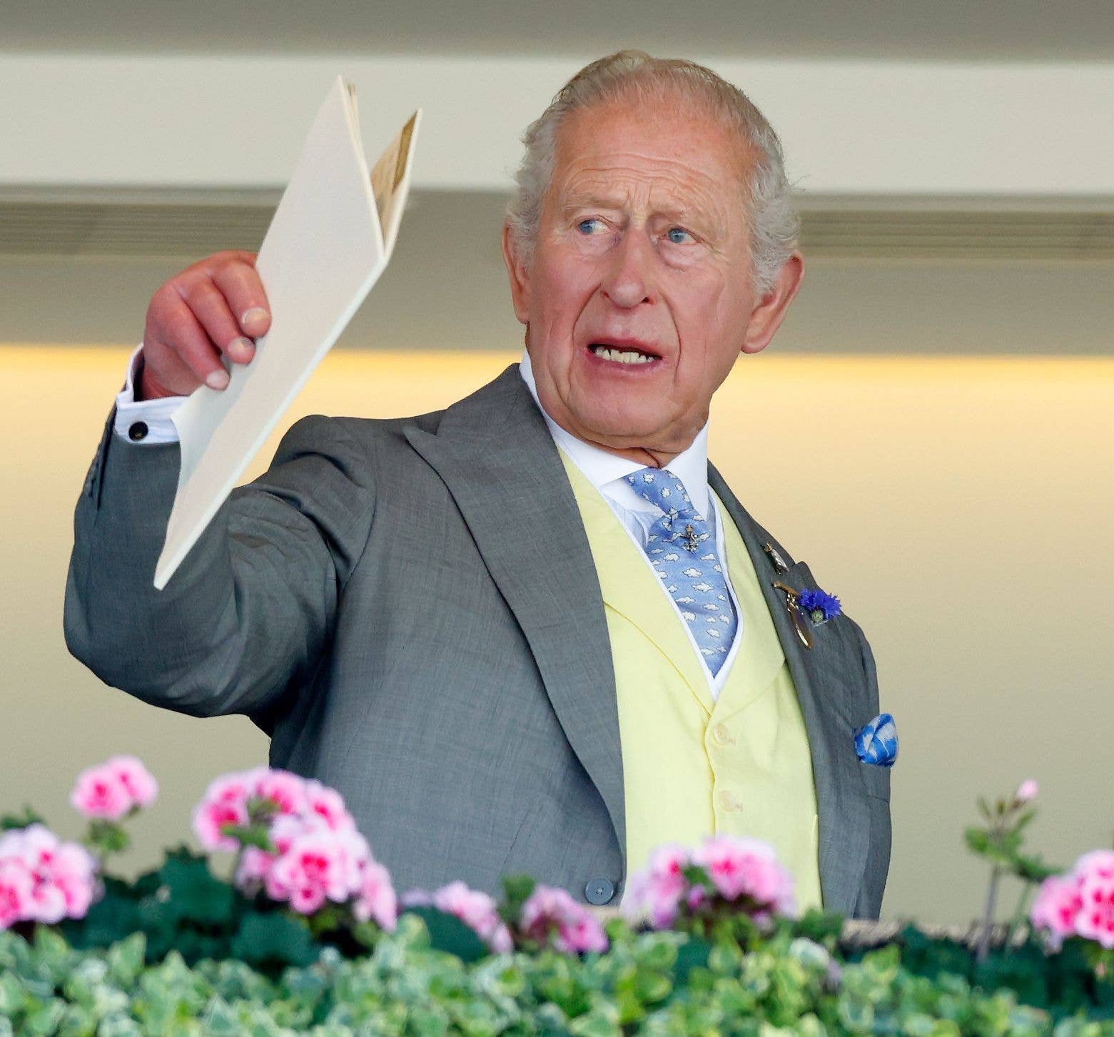 King Charles III watches the racing from the Royal Box as he attends day 4 of Royal Ascot 2026 