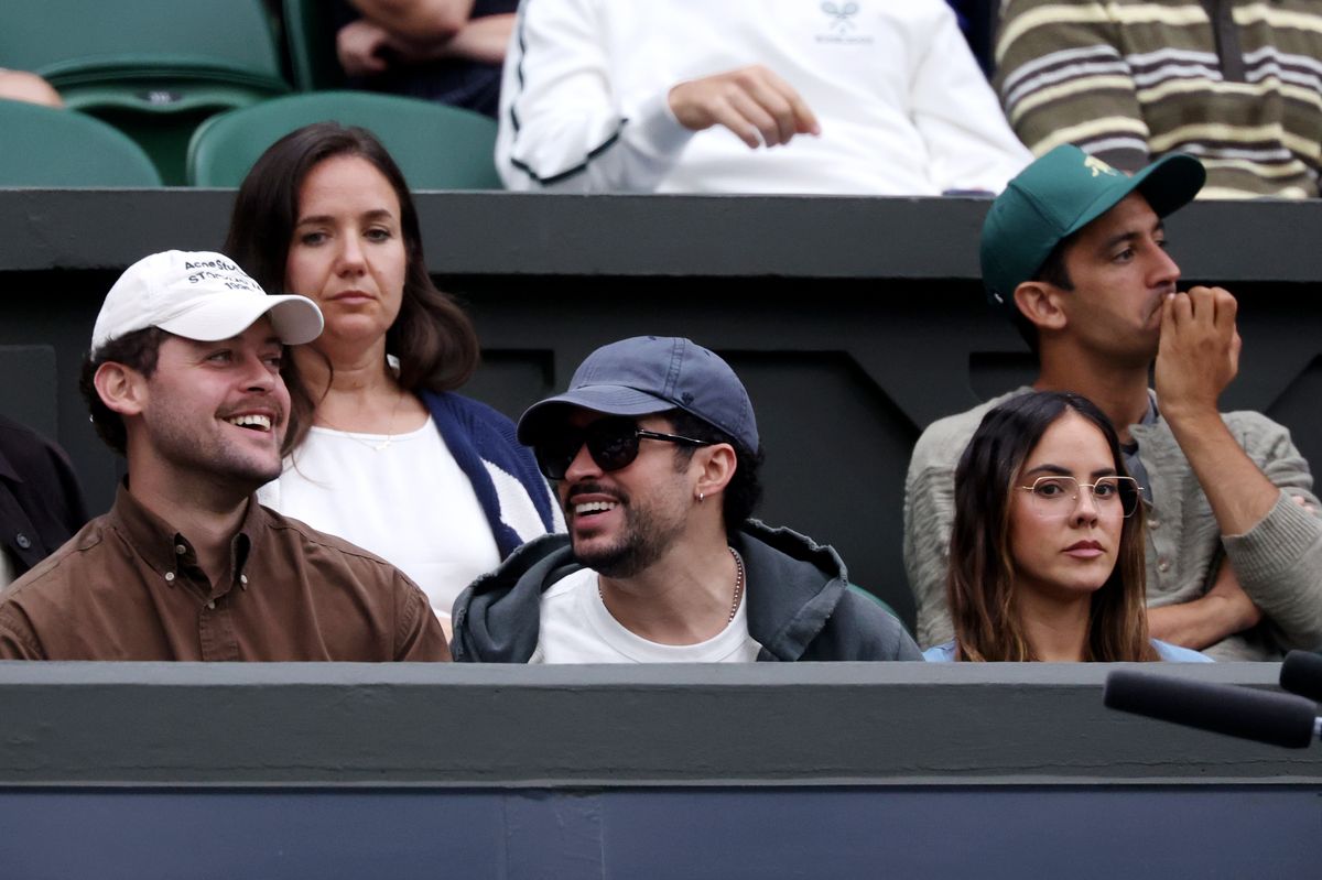  Benito Antonio Marti­nez Ocasio, aka Bad Bunny, is seen in Novak Djokovic's box as he watches Novak Djokovic of Serbia play against Yibing Wu