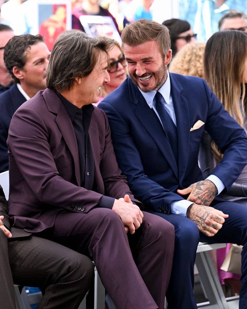 Tom Cruise and David Beckham at the ceremony to honor David Beckham with a star on the Hollywood Walk Of Fame on June 12, 2026 in Los Angeles, California. (Photo by Gilbert Flores/Variety via Getty Images)

