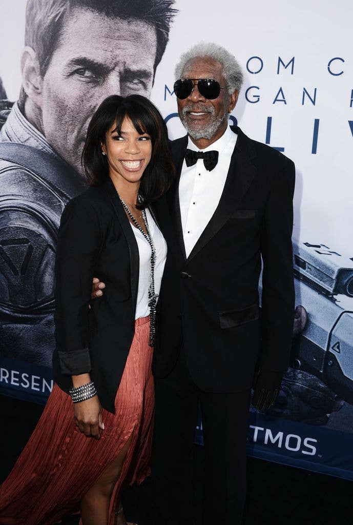 Morgan Freeman (R) and daughter Morgana Freeman arrive at the premiere of Universal Pictures' "Oblivion" at Dolby Theatre on April 10, 2013 in Hollywood, California