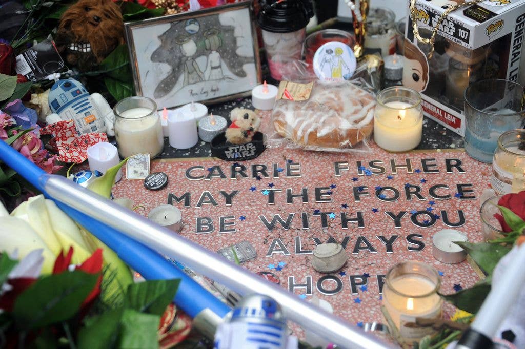 Carrie Fisher's makeshift Star on the Hollywood Walk Of Fame during "A Fan Tribute To Our Beloved Princess Leia" held in the Courtyard at TCL Chinese Theatre on December 31, 2016