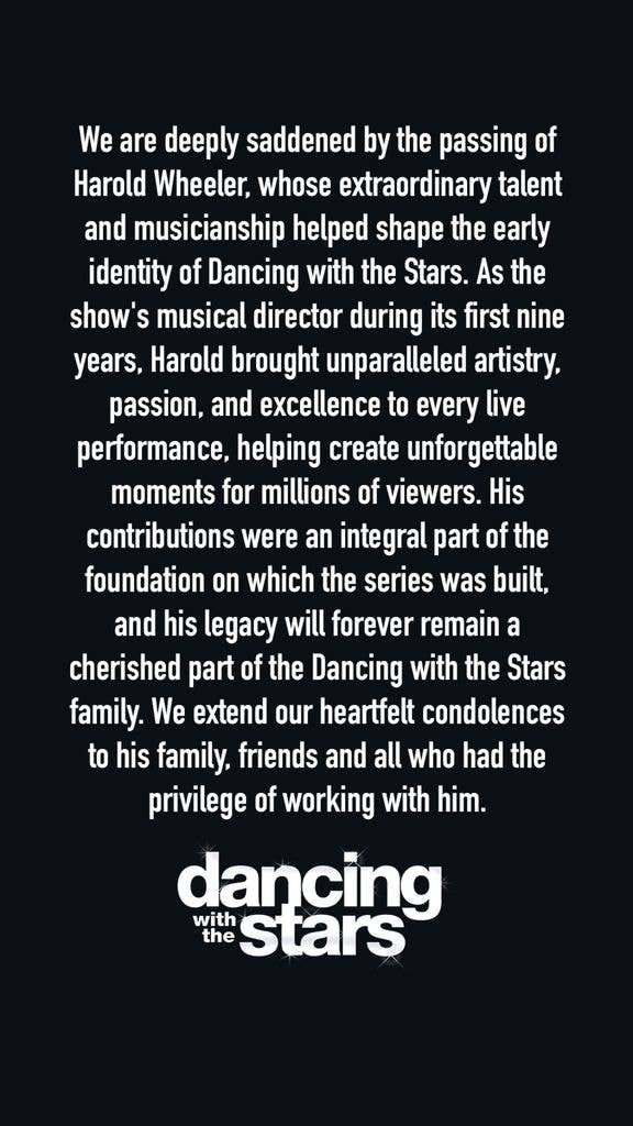 photo of DWTS instagram statement Harold Wheeler death