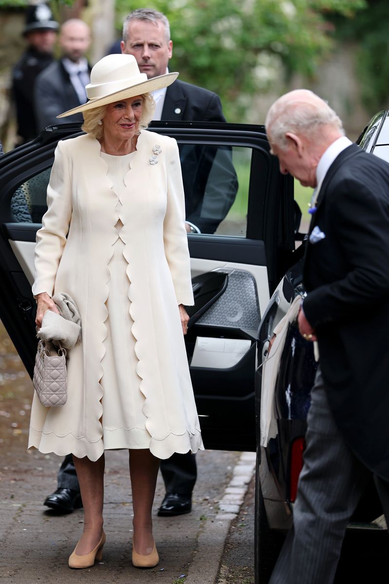 Queen Camilla and King Charles III arrive for the Royal wedding