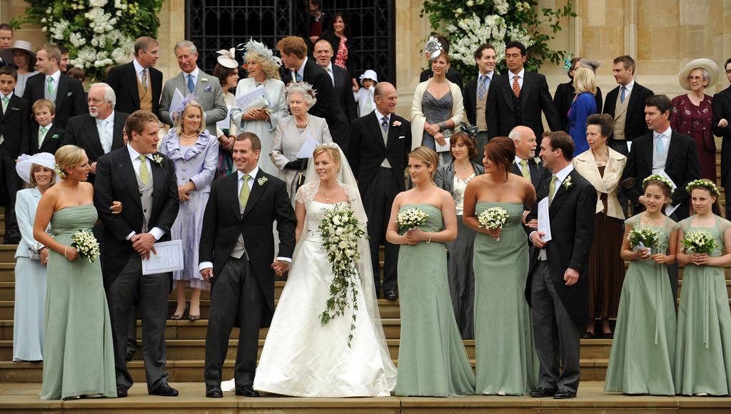 Stephanie (far right) was also the flower girl at Peter's first wedding to Autumn