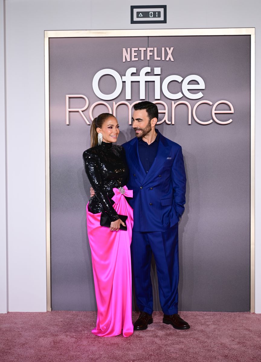 Jennifer Lopez and Brett Goldstein attend the 'Office Romance' Netflix UK Premiere on June 03, 2026 in London, England