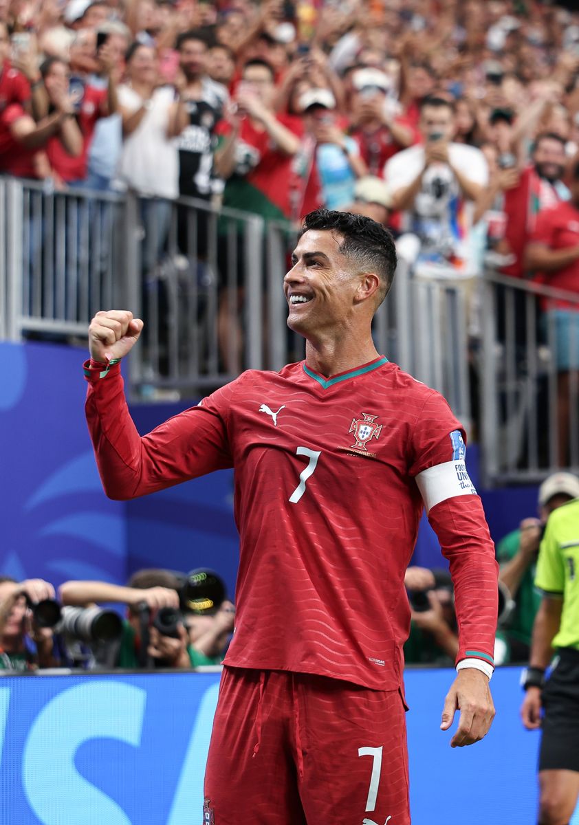 Cristiano Ronaldo #7 of Portugal celebrates after scoring his team's third goal during the FIFA World Cup 2026
