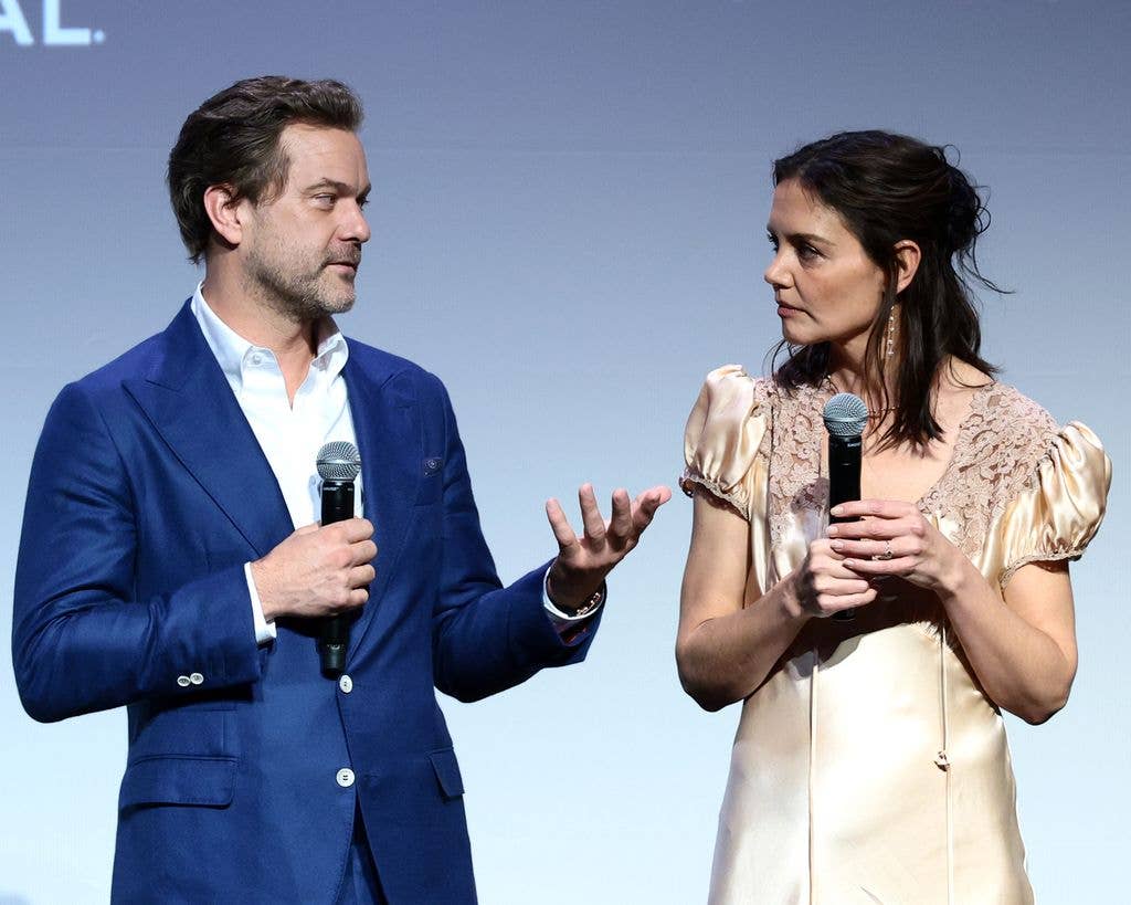 Joshua and Katie speak onstage during the "Happy Hours" Premiere