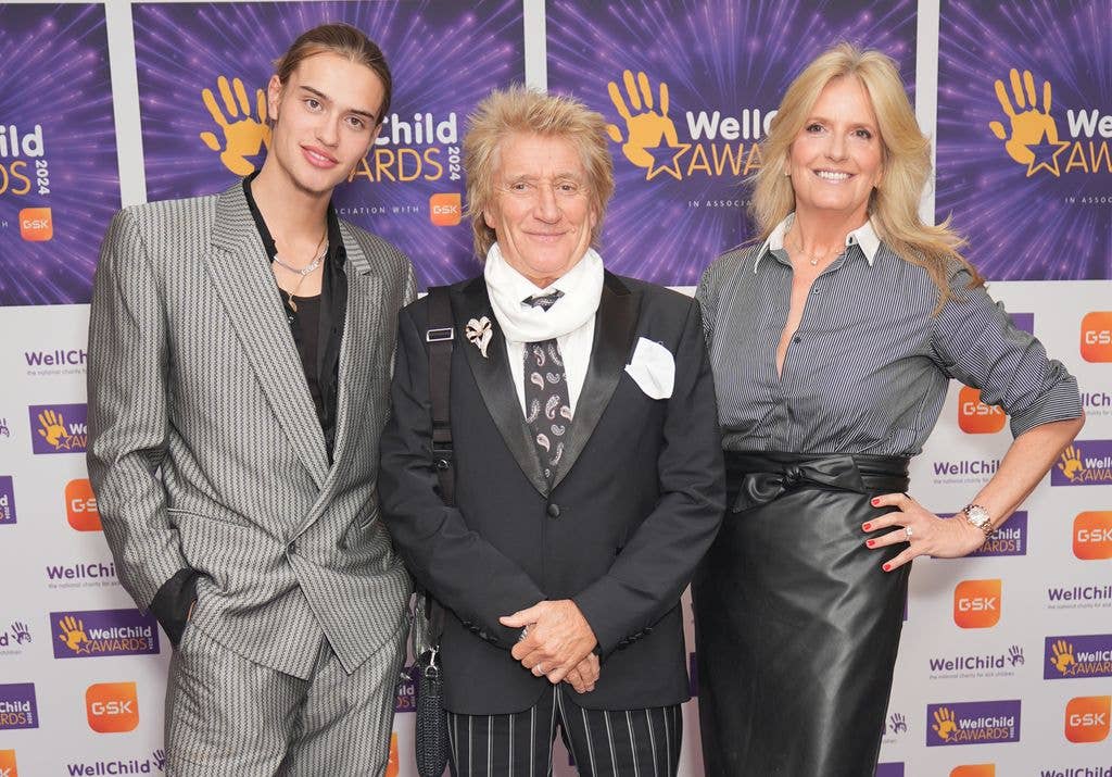 Sir Rod Stewart, his wife, Penny Lancaster and their son Alastair
