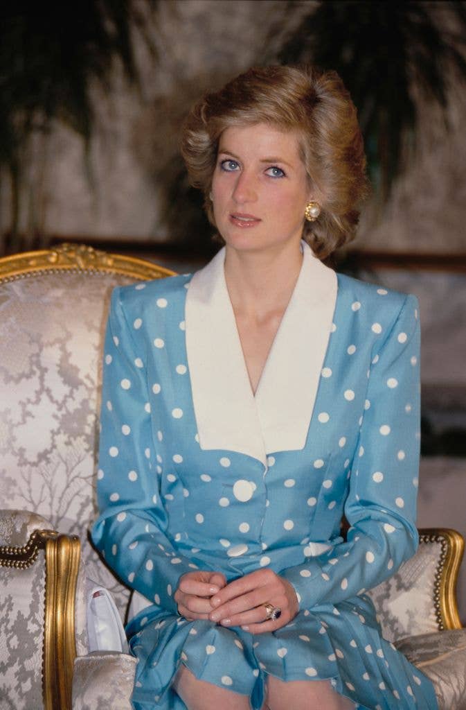 Princess Diana was a fan of polka dot dresses with a frilled collar and double-breasted detailing