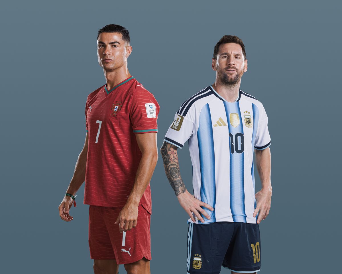 Cristiano Ronaldo of Portugal and Lionel Messi of Argentina, who are posing during the official FIFA World Cup 2026 portrait sessions on June 14, 2026.