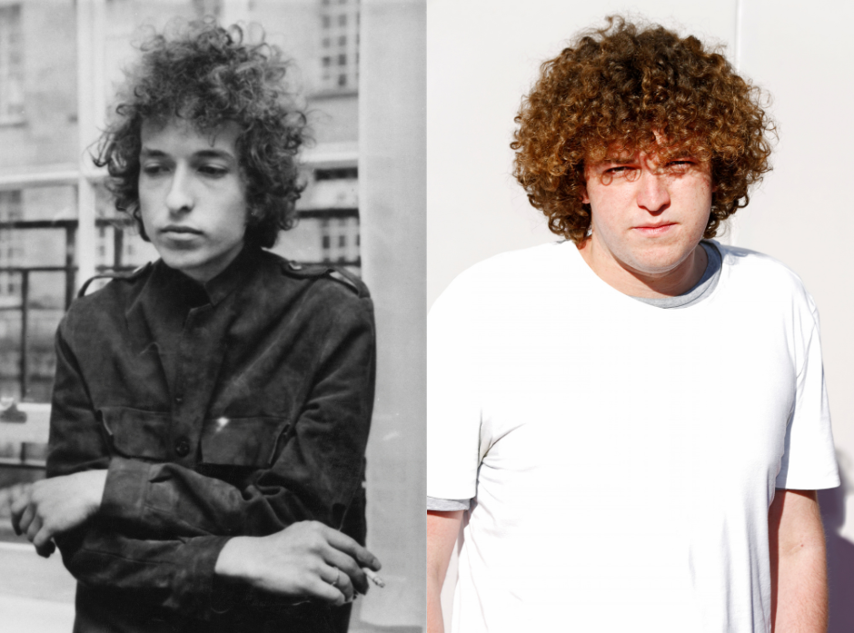Split image of Bob Dylan and grandson Pablo. 