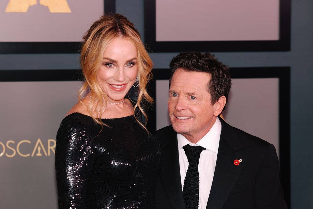 Tracy Pollan and Michael J. Fox walk the red carpet at the Academy of Motion Picture Arts and Sciences 13th Governors Awards at the Fairmont Century Plaza on Saturday, Nov. 19, 2022 in Los Angeles, CA.