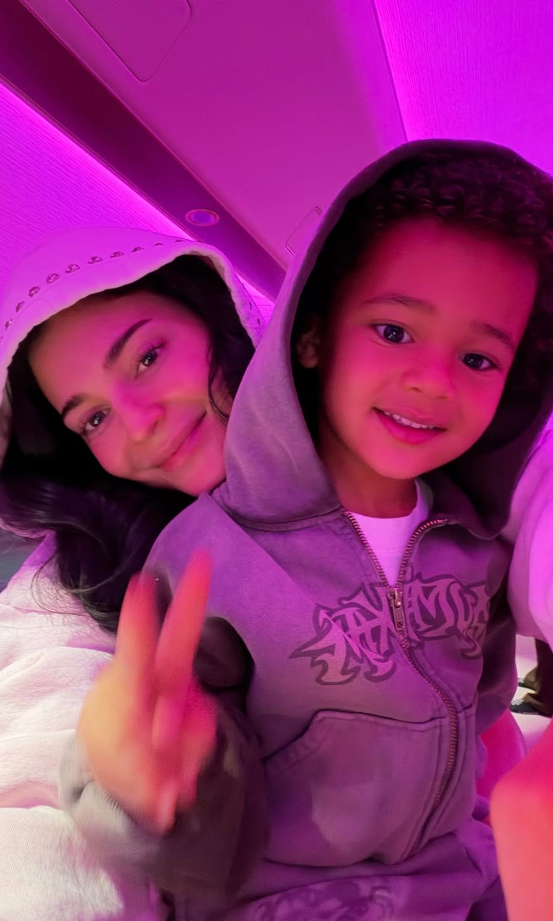 Jenner and her son wore comfy sweatpants for the trip