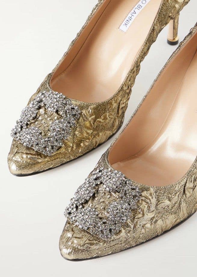 Harriet's Manolo Blahnik heels were part of an exclusive collaboration with Emilia Wickstead.