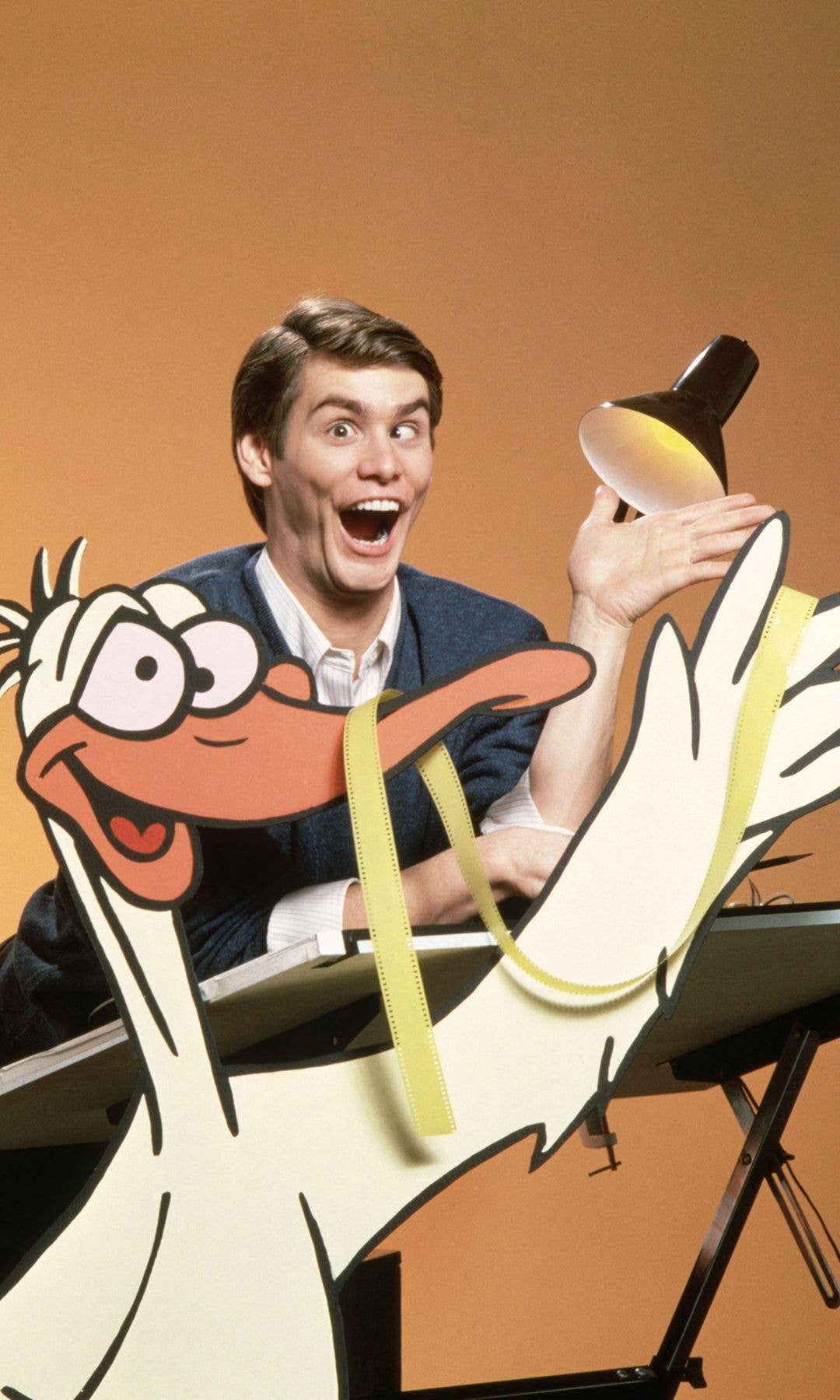 Jim Carrey and an animated duck in a promotional image for The Duck Factory
