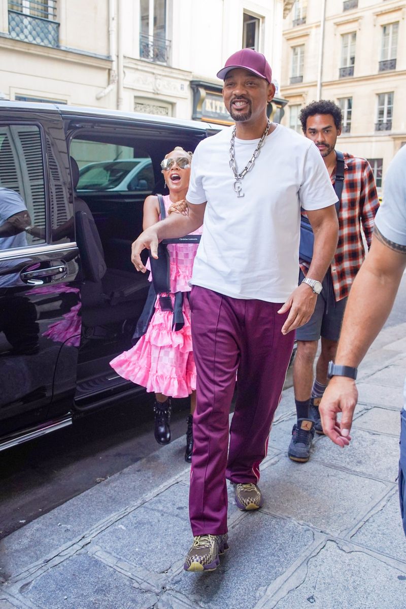 Will Smith and Jada Pinkett Smith step out in coordinated pink and burgundy looks during Paris outing