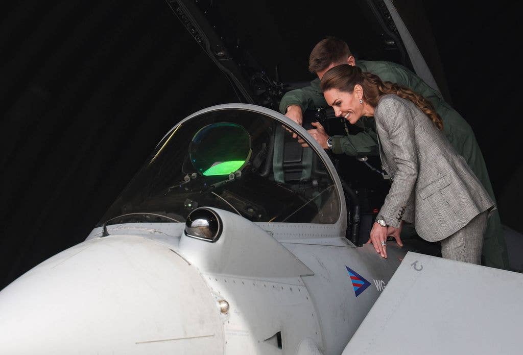 Kate Middleton looking at a Quick Reaction Alert Typhoon aircraft