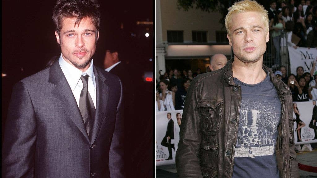 A split image of Brad Pitt Blonde and Brad Pitt brunette