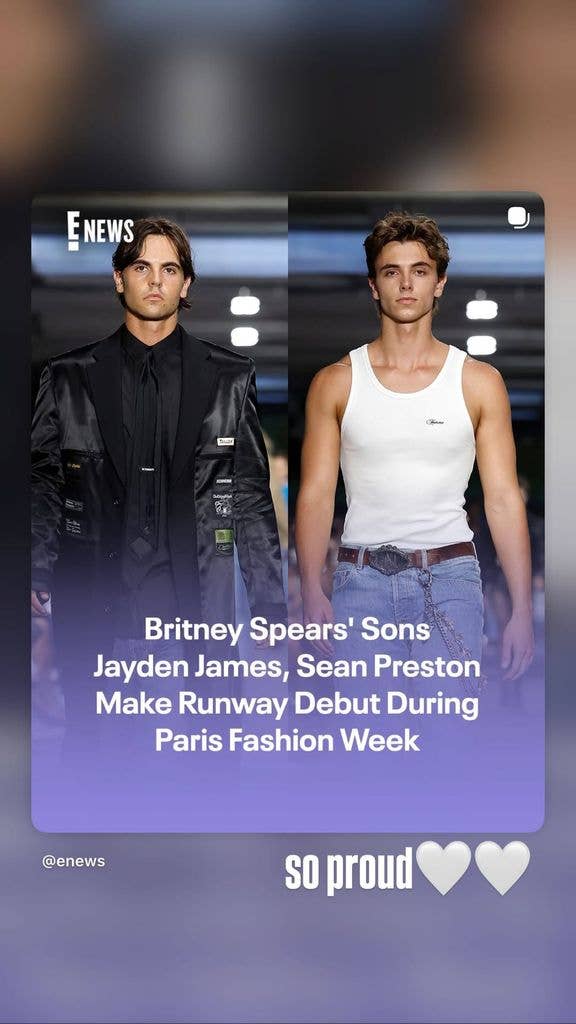 Jamie Lynn Spears' daughter Maddie shows support for her cousins Sean and Jayden making their runway debuts in Paris on her Instagram Stories