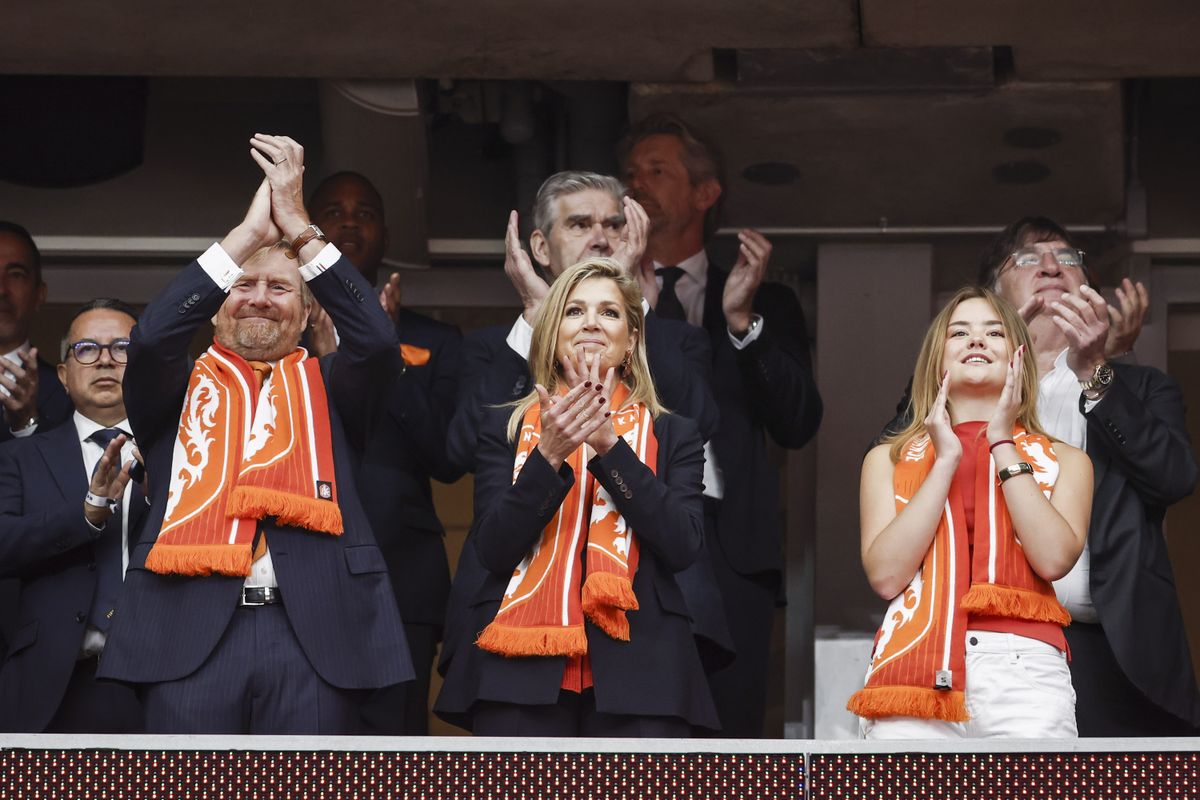 Queen Máxima, King Willem-Alexander, and Princess Ariane cheer on the Netherlands during the team's World Cup clash with Sweden in Houston.