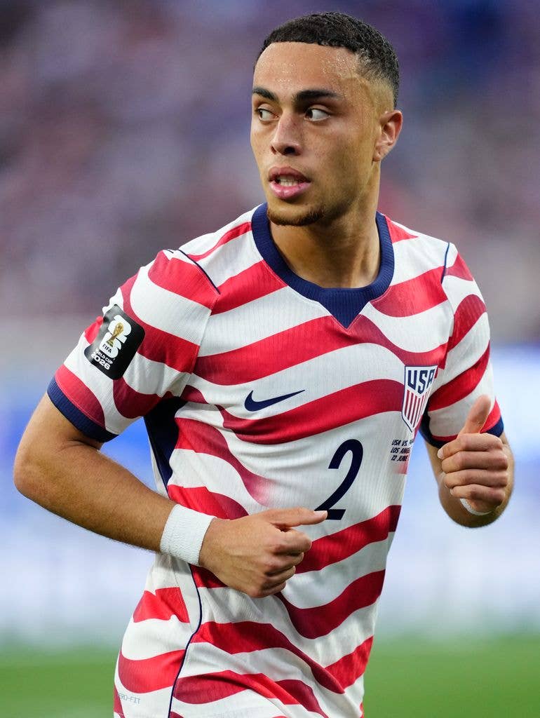Sergino Dest of USA looks on during the FIFA World Cup 2026 Group D match between USA and Paraguay at Los Angeles Stadium on June 12, 2026 in Los Angeles, California.