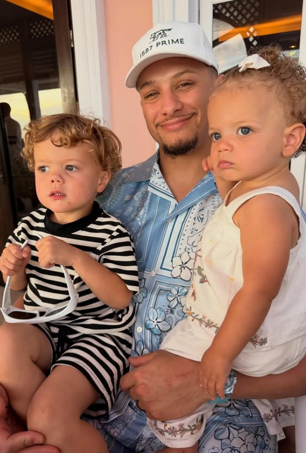 Photo shared by Brittany Mahomes on Instagram March 2026 on a family beach vacation with her husband Patrick Mahomes and their three kids