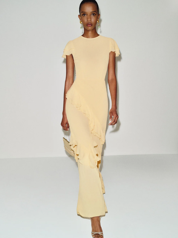 yellow ruffle sleeve dress