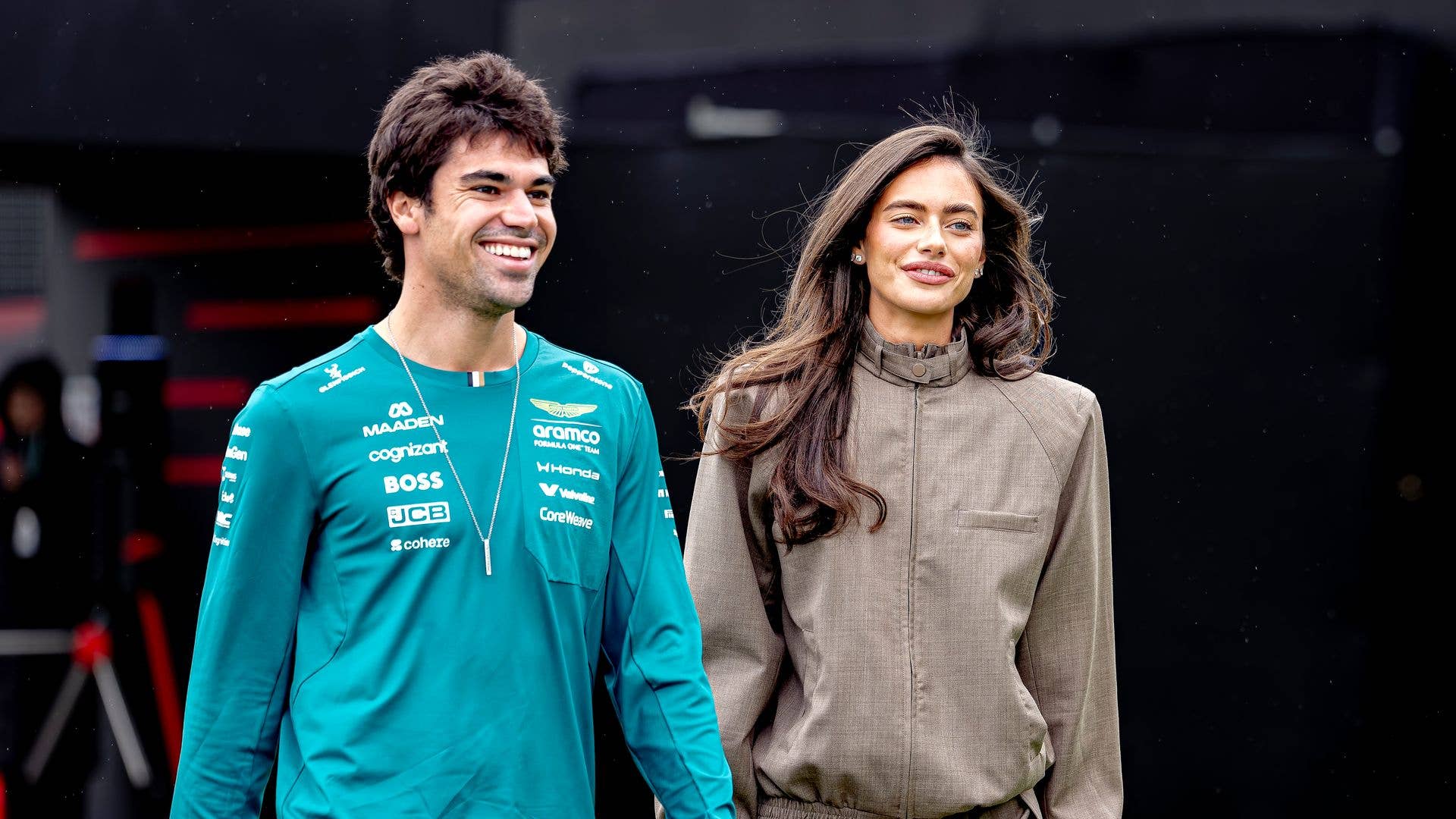 Lance Stroll walking with Yael Shelbia