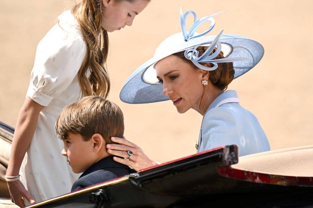 Prince Louis of Wales, Princess Charlotte of Wales and Catherine, Princess of Wales during Trooping The Colour