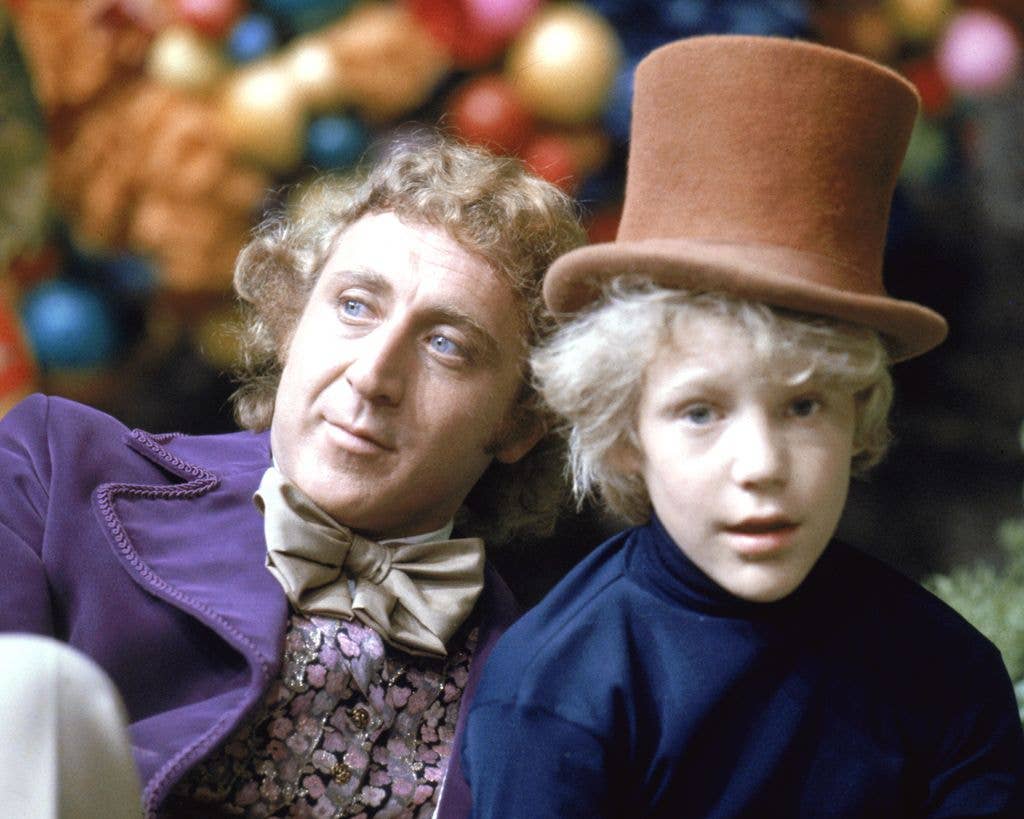 Gene Wilder as Willy Wonka and Peter Ostrum as Charlie Bucket on the set of the fantasy film 'Willy Wonka & the Chocolate Factory', based on the book by Roald Dahl, 1971.