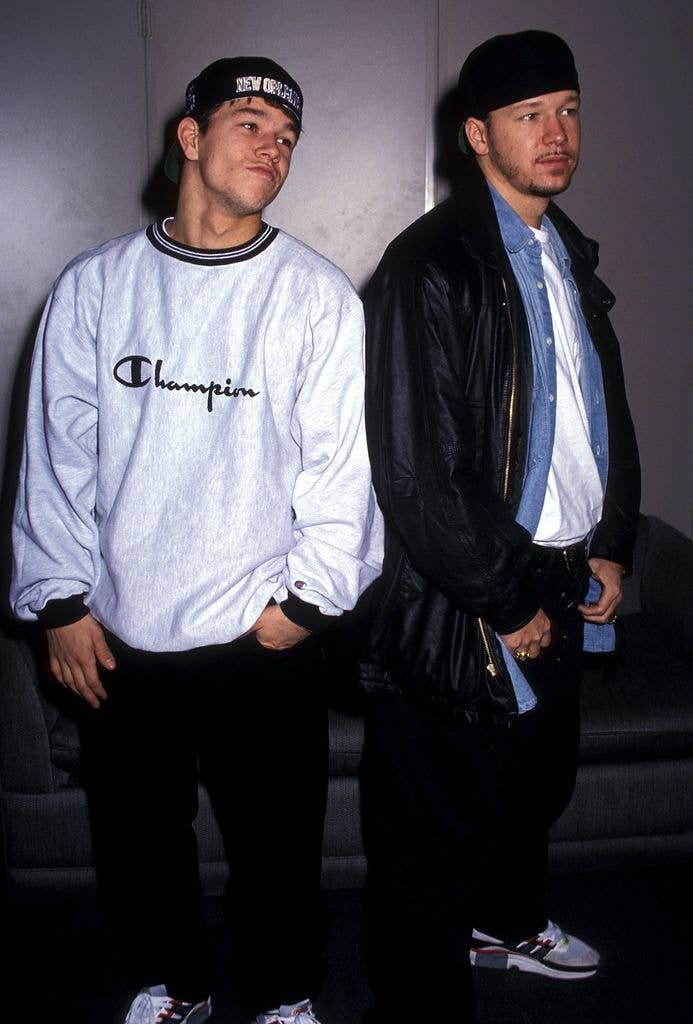 Singer Mark Wahlberg and singer Donnie Wahlberg of New Kids on the Block visit "The Joan Rivers Show" on December 2, 1992 at CBS Broadcast Center in New York City.