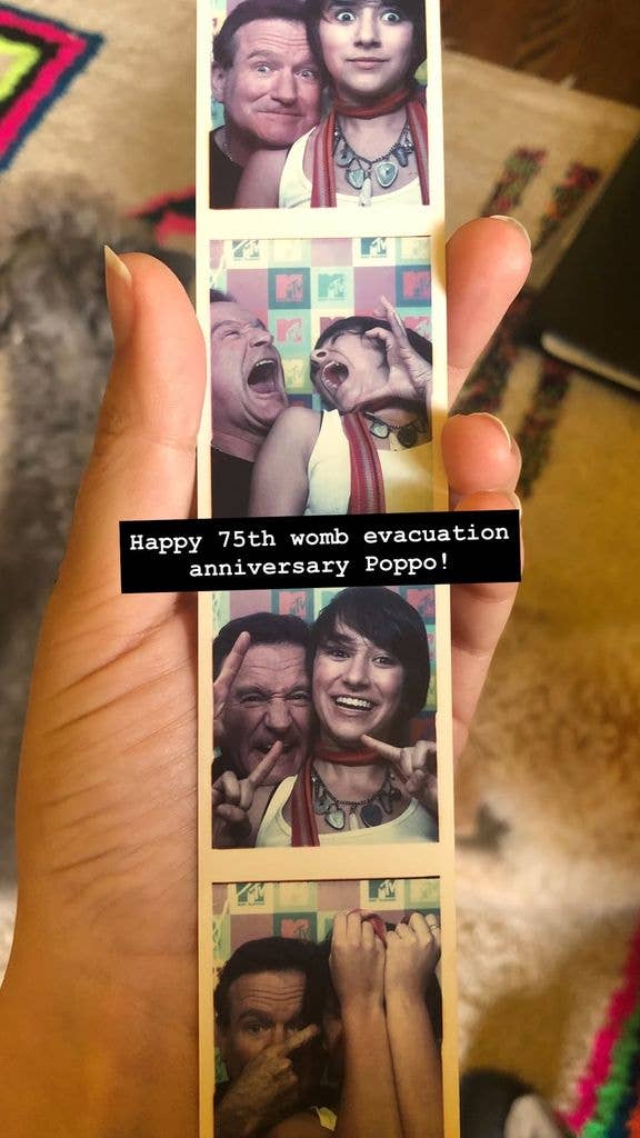 Instagram Story shared by Zelda Williams showing a photobooth strip of Zelda and her dad Robin Williams