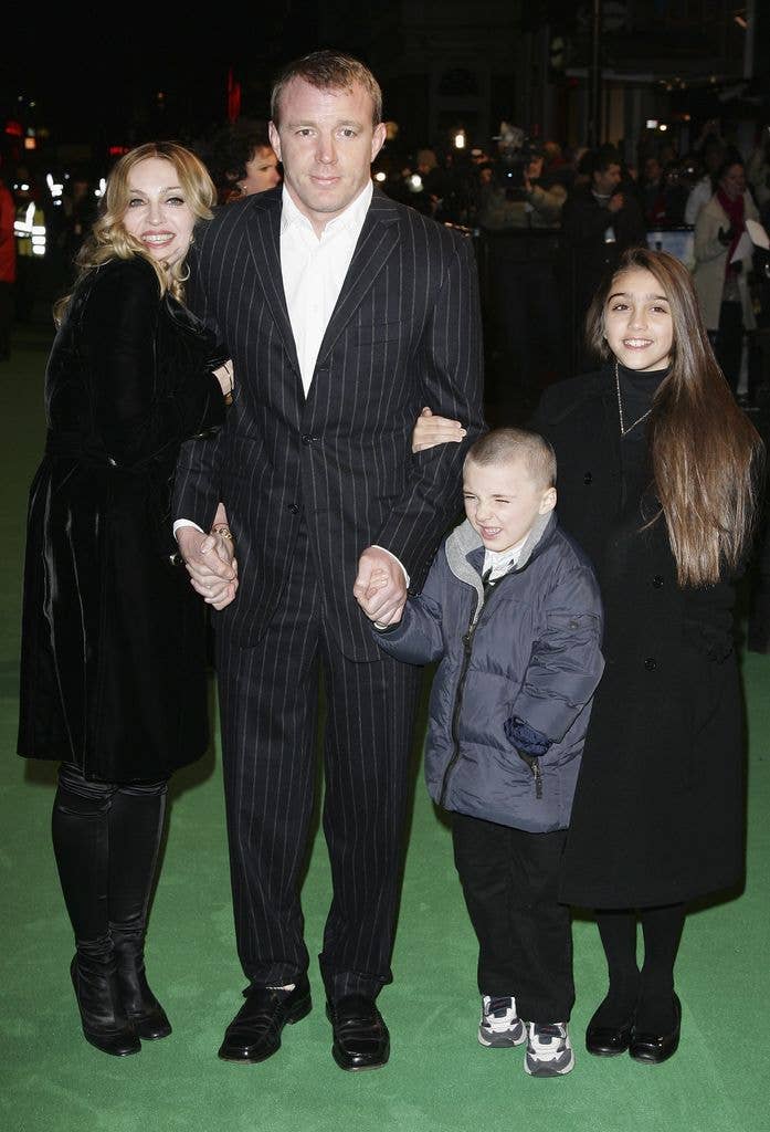 Singer Madonna arrives with her husband Guy Ritchie and children Rocco and Lourdes at the UK Premiere of "Arthur And The Invisibles" at the Vue West End Cinema, Leicester Square on January 25, 2007 in London, England. 