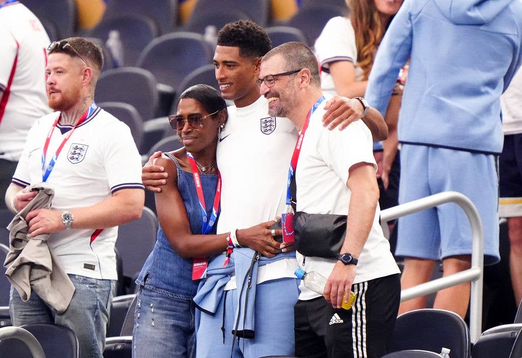 England's Jude Bellingham with his mum Denise, and his dad Mark
