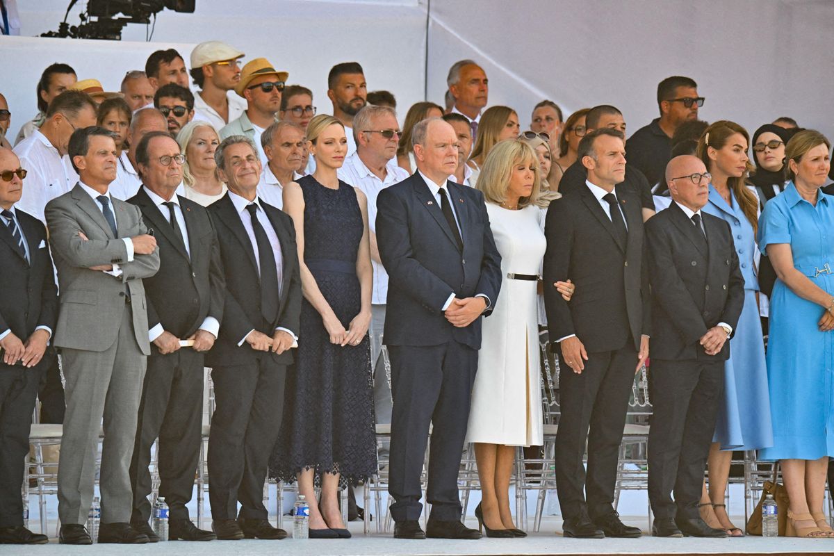 Princess Charlène and Prince Albert stand alongside French dignitaries in tribute to the victims of the 2016 Nice attack.