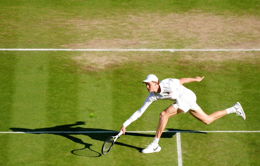 Jannik Sinner during his Gentlemen's Singles semi-final match against Novak Djokovic on day twelve of the 2025 Wimbledon Championships