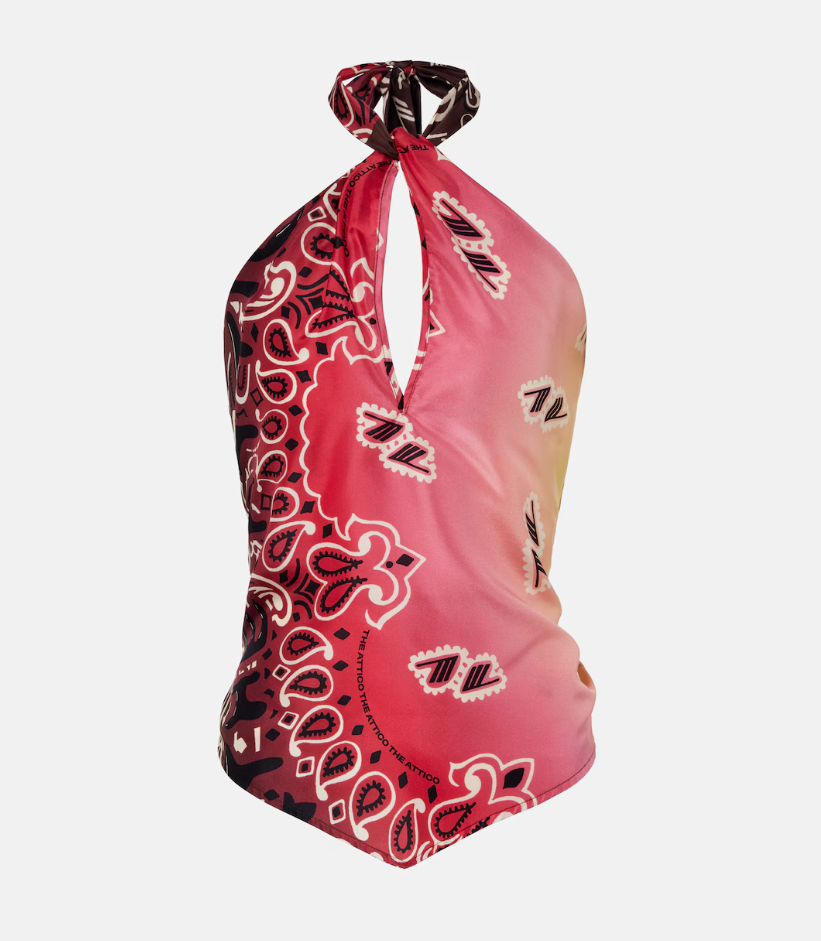 Printed halterneck silk top
