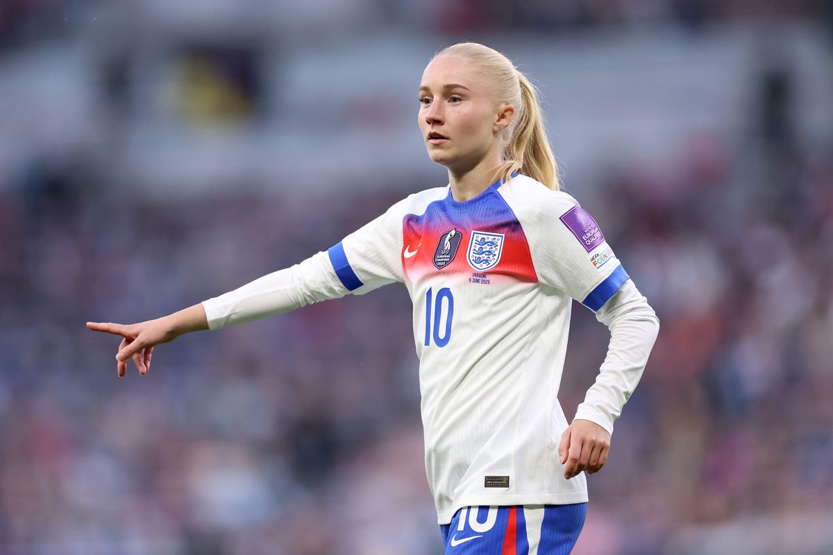 Laura Blindkilde Brown of England reacts during the FIFA Women's World Cup 2027 Qualifier match between England and Ukraine