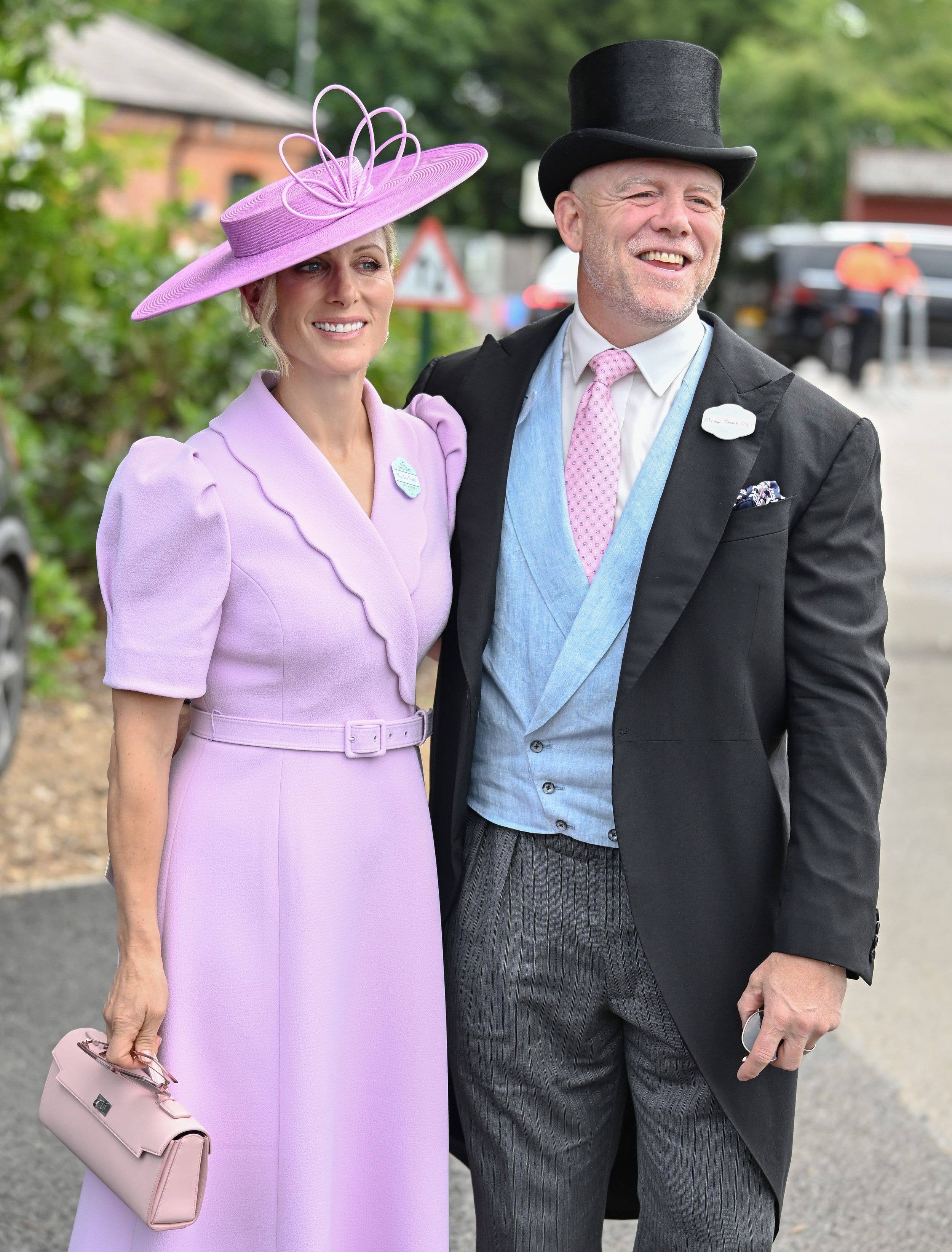 Zara Tindall in a pink dress with Mike Tindall