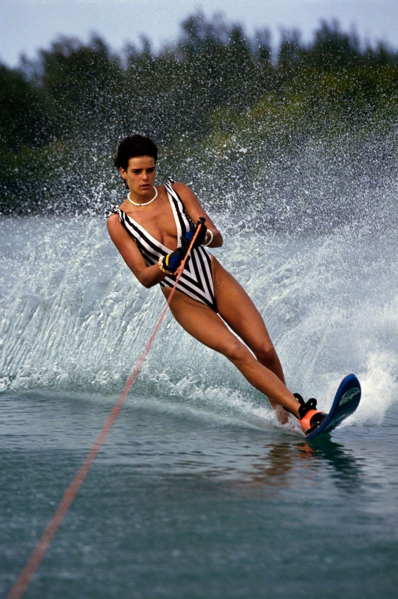 Princess Stéphanie of Monaco made headlines in 1985 after wearing her now-iconic striped plunging swimsuit from her own swimwear label, Pool Position.