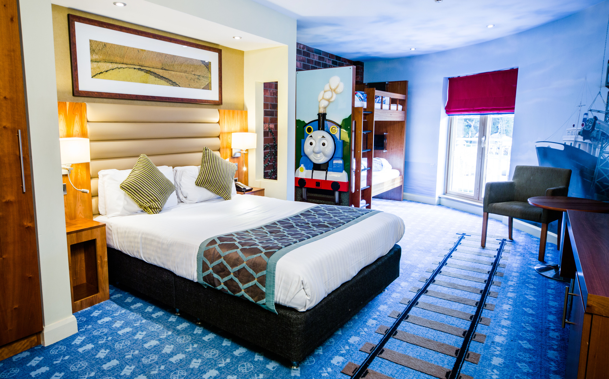 A themed Thomas the Tank Engine room at Drayton Manor Resort Hotel