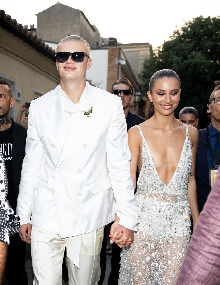 Erling Haaland and Isabel Haugseng Johansen stepped out in coordinated glamorous looks in Sicily.